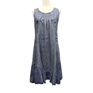 Lina Tomei Lagenlook Linen Cotton Silk Blend Sleeveless Ruffle Midi Dress Large